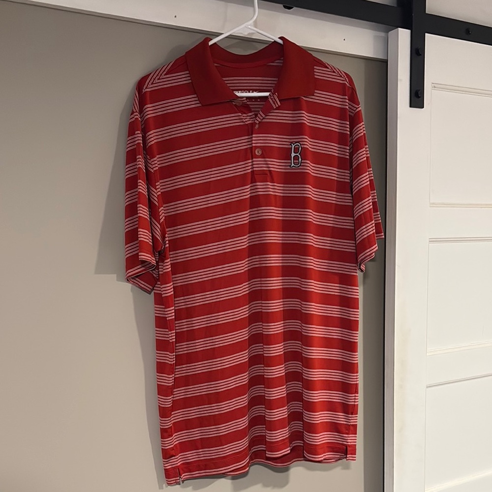 Nike Red Sox Red and White Striped Polo Shirt